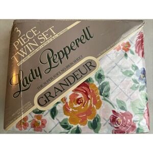 Lady Pepperell Twin Size Percale Sheet Set Floral Retro Grandeur Marias Song NIP